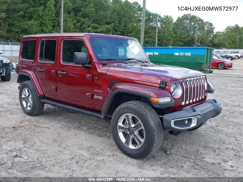 2021 Jeep Wrangler Unlimited Sahara 4X4 VIN: 1C4HJXEG0MW572977 Lot: 40022399