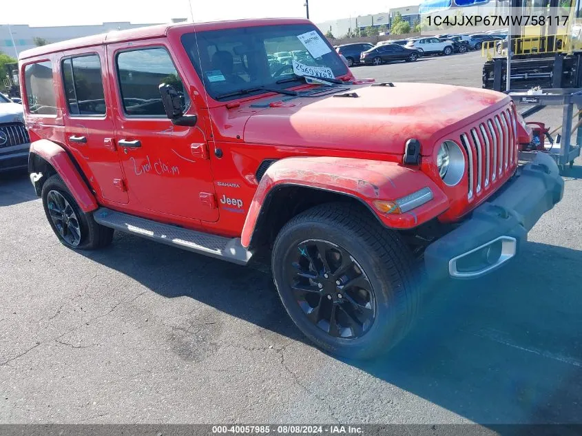 1C4JJXP67MW758117 2021 Jeep Wrangler 4Xe Unlimited Sahara 4X4