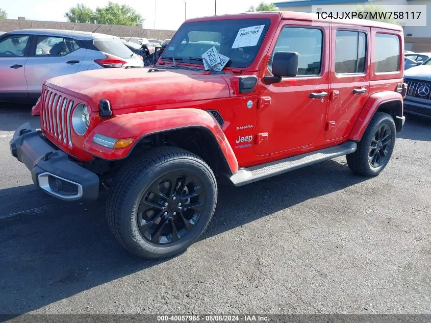 1C4JJXP67MW758117 2021 Jeep Wrangler 4Xe Unlimited Sahara 4X4