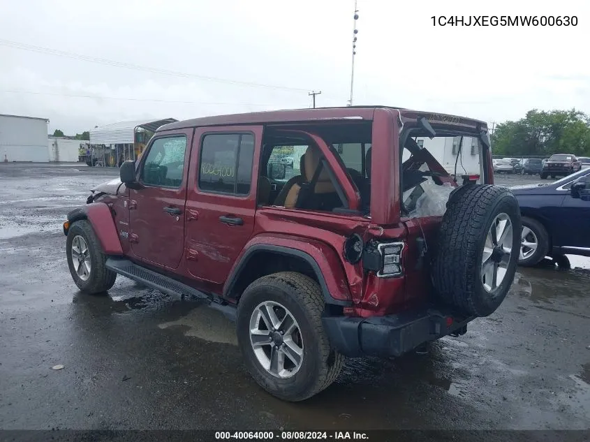 2021 Jeep Wrangler Unlimited Sahara 4X4 VIN: 1C4HJXEG5MW600630 Lot: 40064000