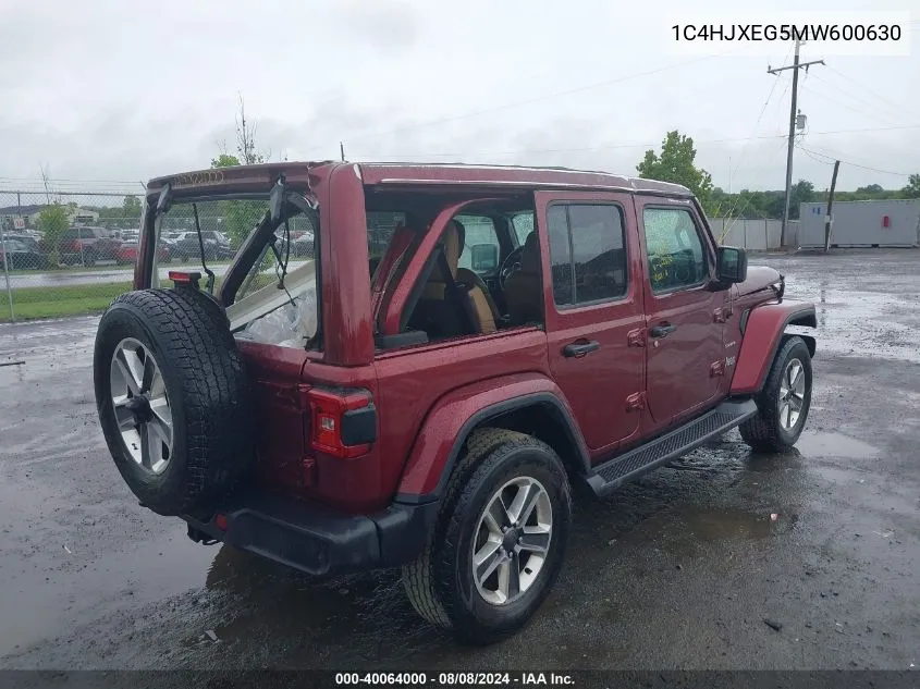 2021 Jeep Wrangler Unlimited Sahara 4X4 VIN: 1C4HJXEG5MW600630 Lot: 40064000