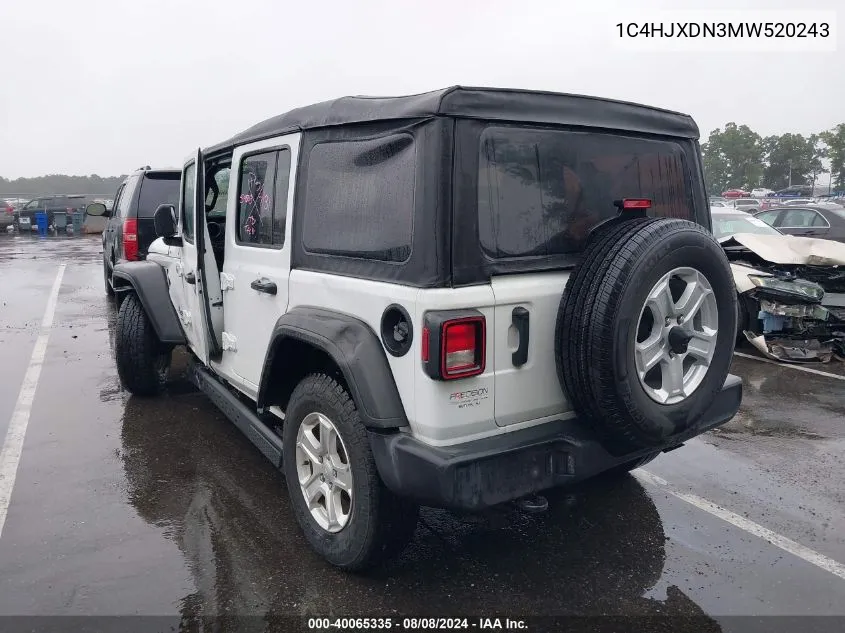 2021 Jeep Wrangler Unlimited 80Th Anniversary 4X4/Freedom 4X4/Islander 4X4/Sport 4X4/Sport Altitude 4X4/Sport S 4X4 VIN: 1C4HJXDN3MW520243 Lot: 40065335