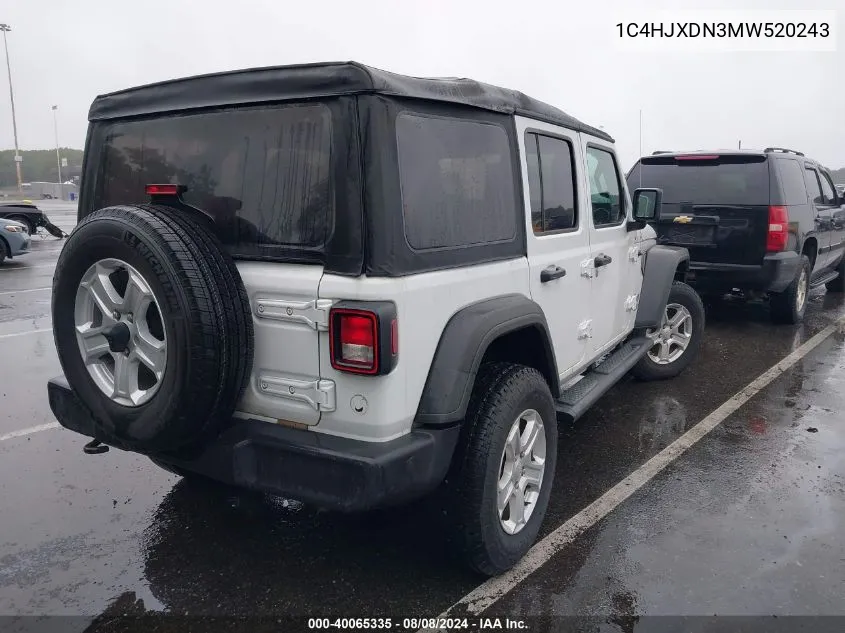 2021 Jeep Wrangler Unlimited 80Th Anniversary 4X4/Freedom 4X4/Islander 4X4/Sport 4X4/Sport Altitude 4X4/Sport S 4X4 VIN: 1C4HJXDN3MW520243 Lot: 40065335