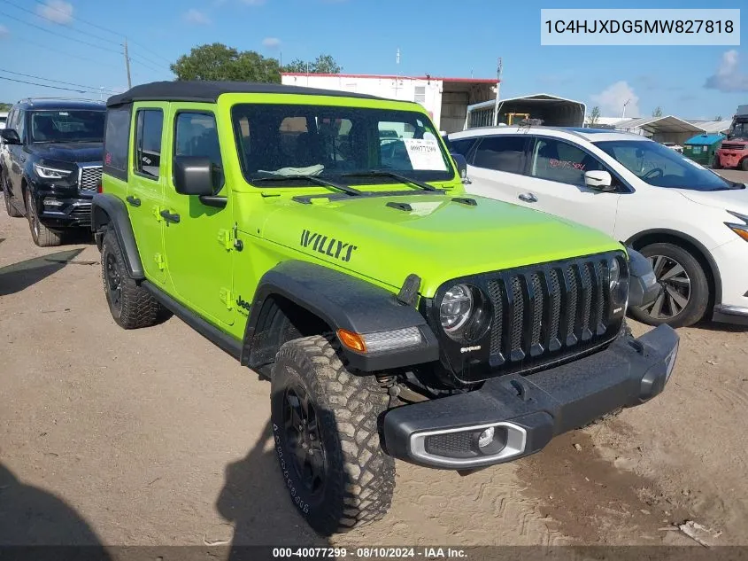 2021 Jeep Wrangler Unlimited Willys 4X4 VIN: 1C4HJXDG5MW827818 Lot: 40077299