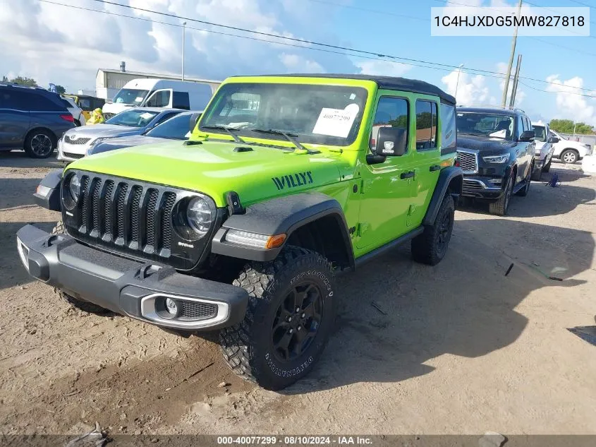 2021 Jeep Wrangler Unlimited Willys 4X4 VIN: 1C4HJXDG5MW827818 Lot: 40077299