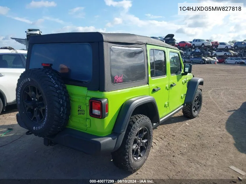 2021 Jeep Wrangler Unlimited Willys 4X4 VIN: 1C4HJXDG5MW827818 Lot: 40077299