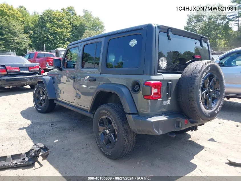 1C4HJXDN7MW521931 2021 Jeep Wrangler Unlimited Willys 4X4