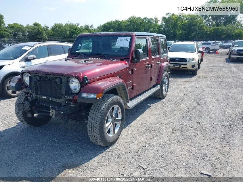 2021 Jeep Wrangler Unlimited Sahara VIN: 1C4HJXEN2MW685960 Lot: 40135134