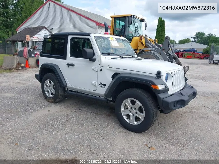 2021 Jeep Wrangler Sport S 4X4 VIN: 1C4HJXAG2MW872316 Lot: 40138722