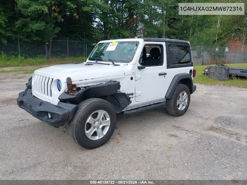 1C4HJXAG2MW872316 2021 Jeep Wrangler Sport S 4X4