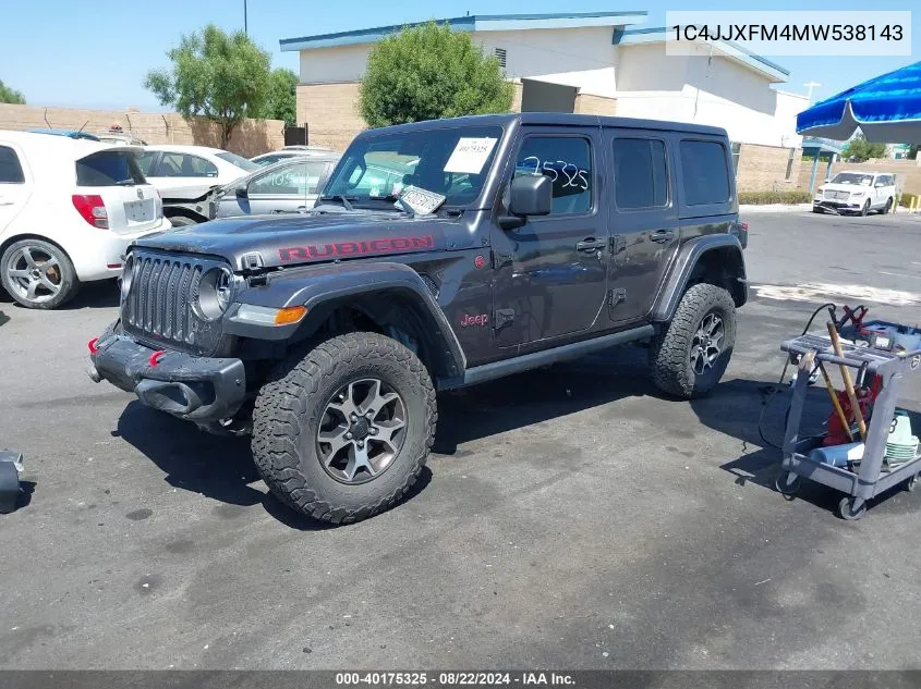 2021 Jeep Wrangler Unlimited Rubicon 4X4 VIN: 1C4JJXFM4MW538143 Lot: 40175325