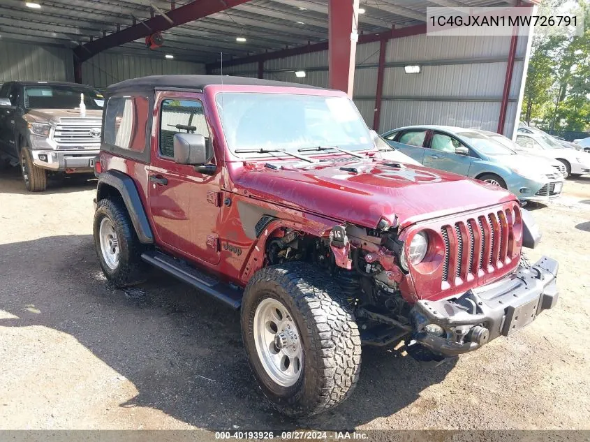 2021 Jeep Wrangler 80Th Anniversary 4X4/Freedom 4X4/Islander 4X4/Sport 4X4/Sport S 4X4/Willys 4X4/Willys Sport 4X4 VIN: 1C4GJXAN1MW726791 Lot: 40193926