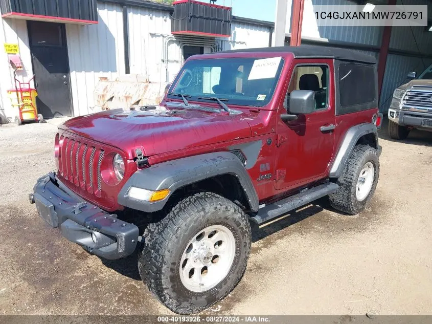 2021 Jeep Wrangler 80Th Anniversary 4X4/Freedom 4X4/Islander 4X4/Sport 4X4/Sport S 4X4/Willys 4X4/Willys Sport 4X4 VIN: 1C4GJXAN1MW726791 Lot: 40193926