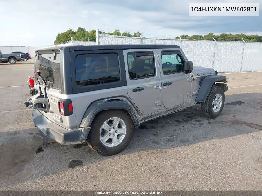 2021 Jeep Wrangler Unlimited Sport VIN: 1C4HJXKN1MW602801 Lot: 40239452