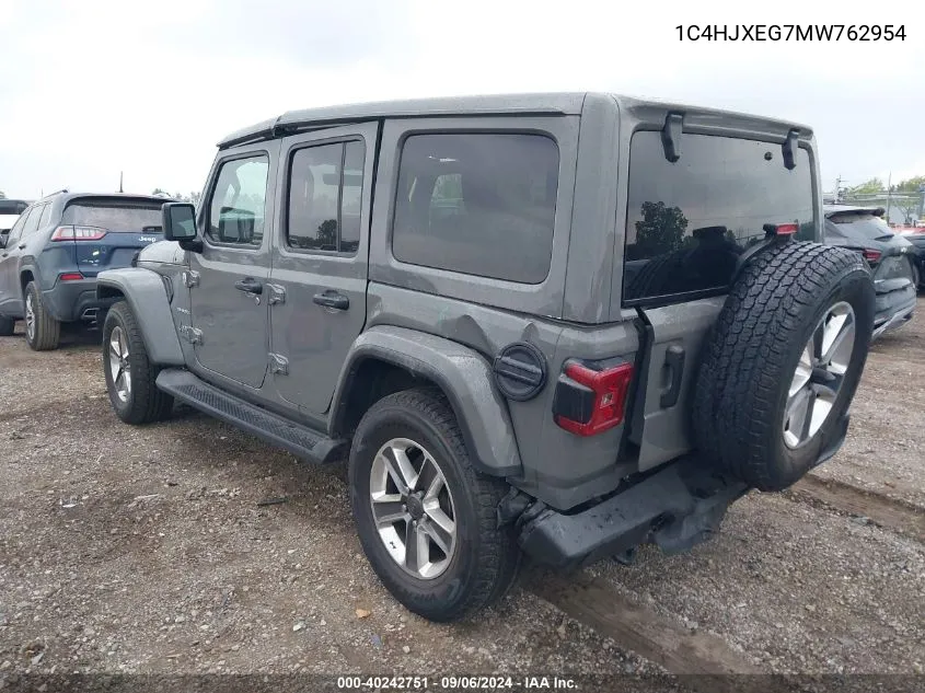 2021 Jeep Wrangler Unlimited Sahara 4X4 VIN: 1C4HJXEG7MW762954 Lot: 40242751