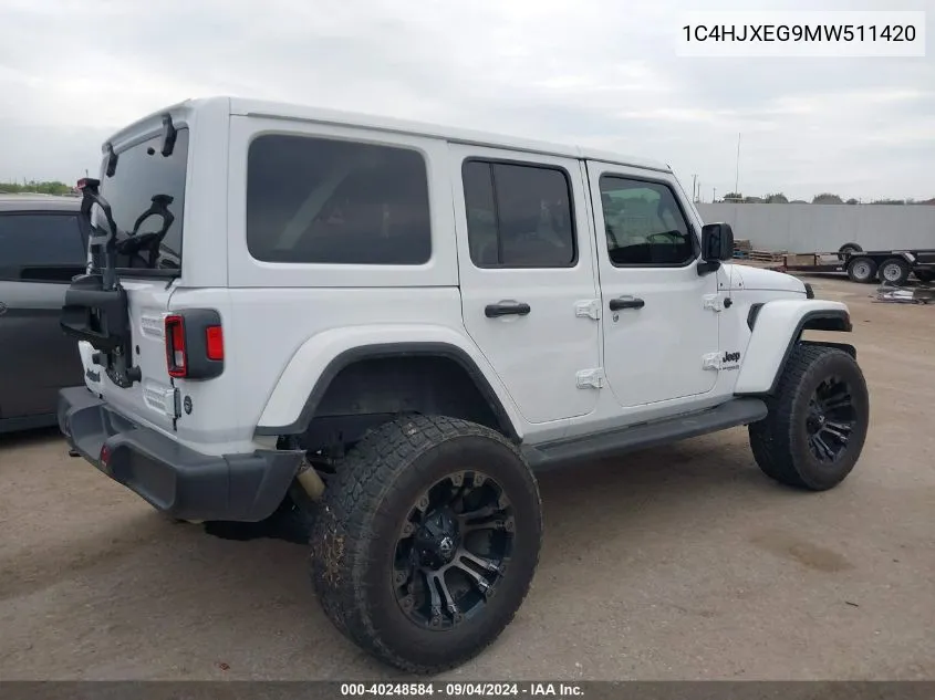 2021 Jeep Wrangler Unlimited Sahara VIN: 1C4HJXEG9MW511420 Lot: 40248584