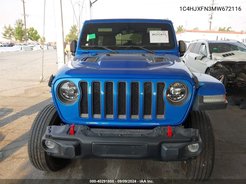 2021 Jeep Wrangler Unlimited Rubicon 4X4 VIN: 1C4HJXFN3MW672116 Lot: 40291855