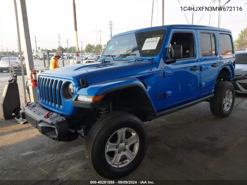 2021 Jeep Wrangler Unlimited Rubicon 4X4 VIN: 1C4HJXFN3MW672116 Lot: 40291855