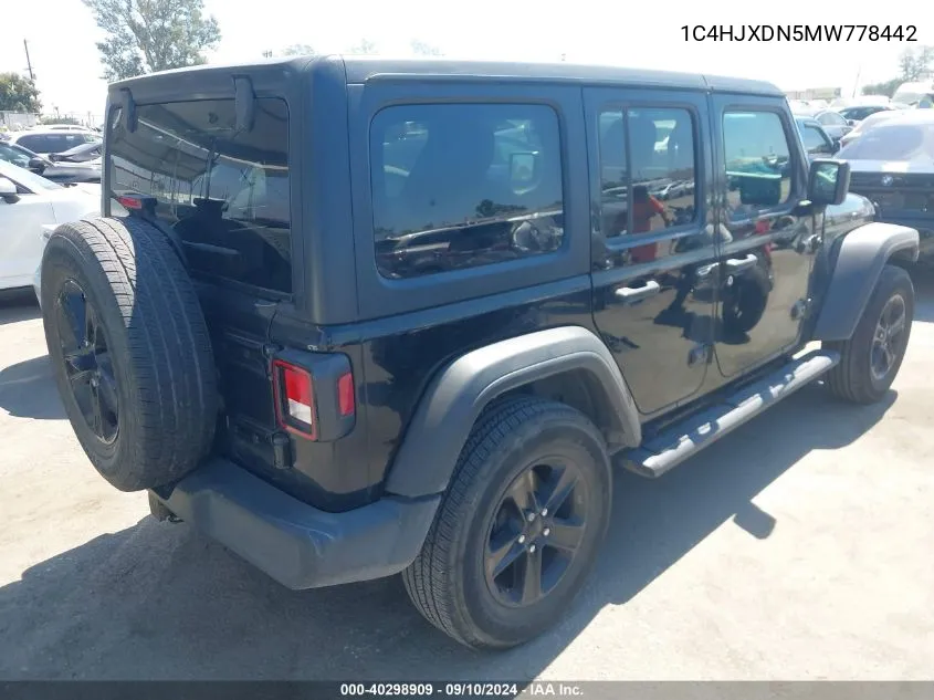 2021 Jeep Wrangler Unlimited Sport VIN: 1C4HJXDN5MW778442 Lot: 40298909