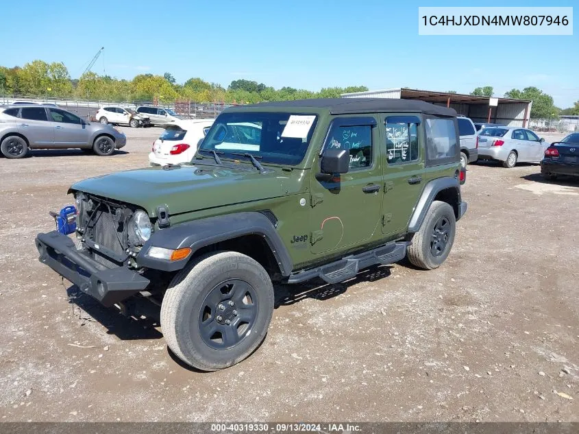 2021 Jeep Wrangler Unlimited Sport 4X4 VIN: 1C4HJXDN4MW807946 Lot: 40319330