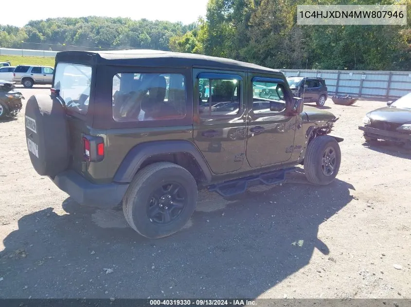 2021 Jeep Wrangler Unlimited Sport 4X4 VIN: 1C4HJXDN4MW807946 Lot: 40319330