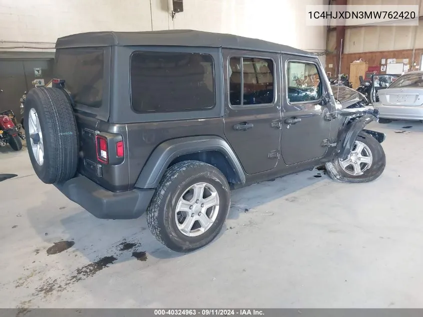 2021 Jeep Wrangler Unlimited Sport S 4X4 VIN: 1C4HJXDN3MW762420 Lot: 40324963