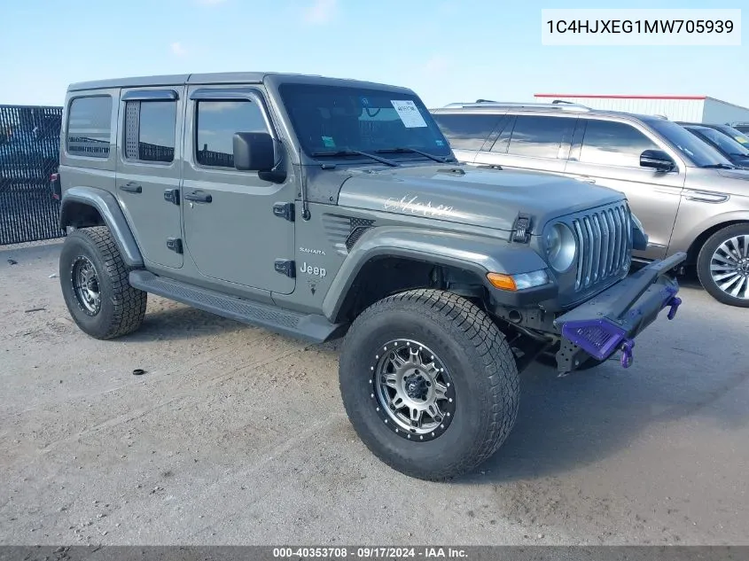 2021 Jeep Wrangler Unlimited Sahara VIN: 1C4HJXEG1MW705939 Lot: 40353708