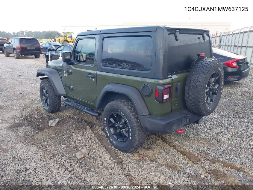 1C4GJXAN1MW637125 2021 Jeep Wrangler Sport