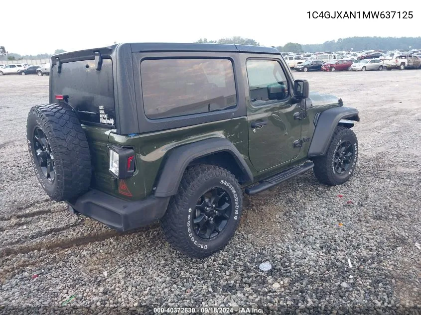 1C4GJXAN1MW637125 2021 Jeep Wrangler Sport