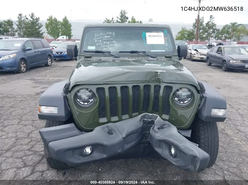 1C4HJXDG2MW636518 2021 Jeep Wrangler Unlimited Sport S 4X4