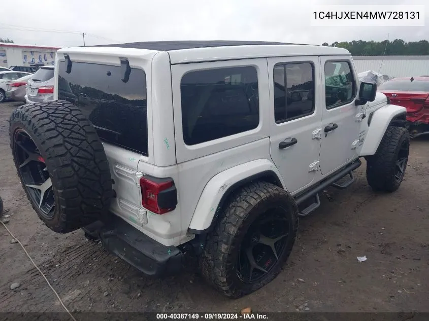 2021 Jeep Wrangler Unlimited Sahara 4X4 VIN: 1C4HJXEN4MW728131 Lot: 40387149