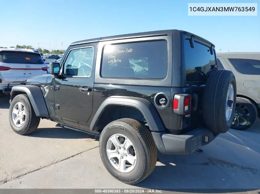 2021 Jeep Wrangler Sport S 4X4 VIN: 1C4GJXAN3MW763549 Lot: 40390383