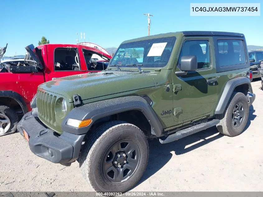 1C4GJXAG3MW737454 2021 Jeep Wrangler Sport