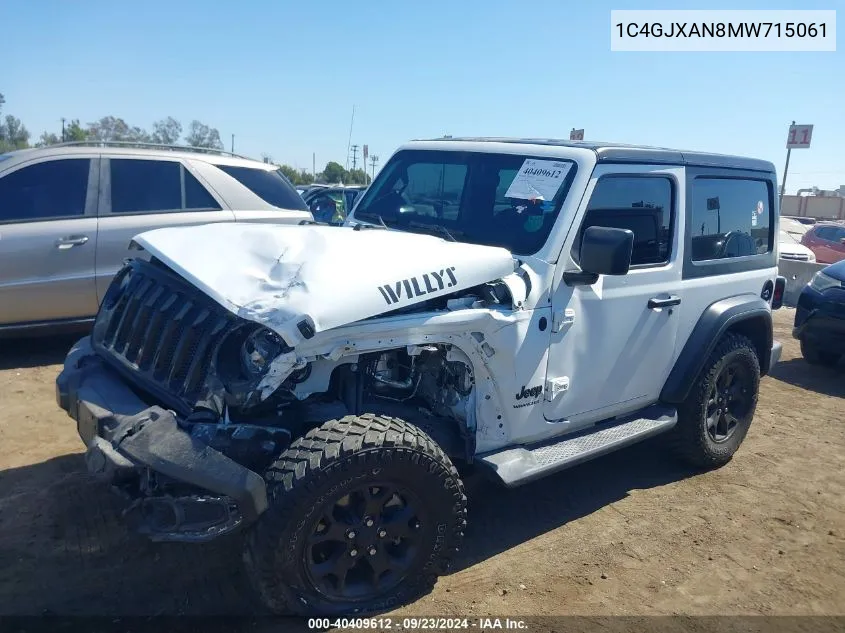 2021 Jeep Wrangler Willys 4X4 VIN: 1C4GJXAN8MW715061 Lot: 40409612