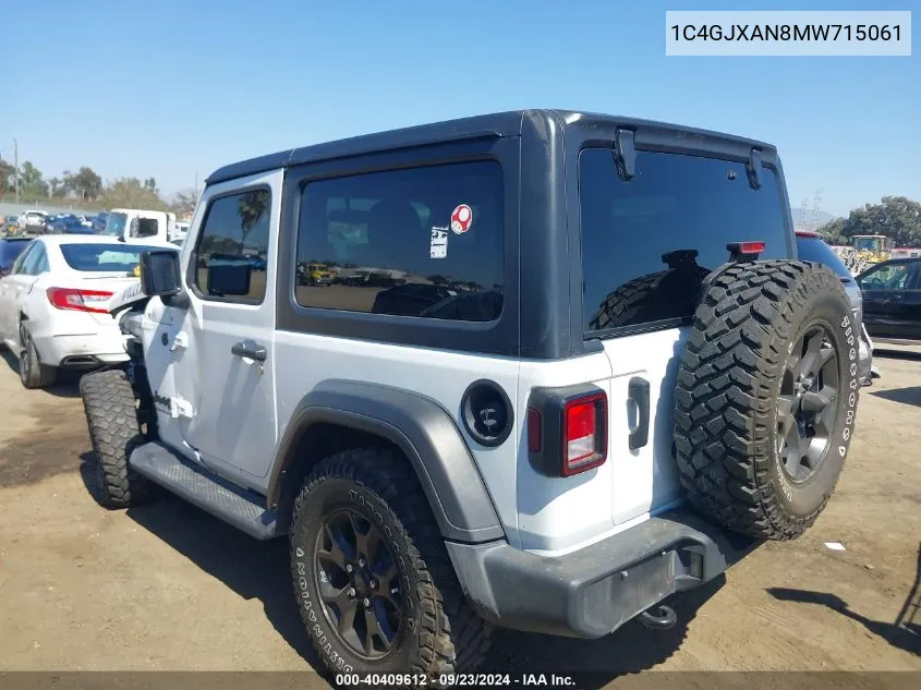 2021 Jeep Wrangler Willys 4X4 VIN: 1C4GJXAN8MW715061 Lot: 40409612