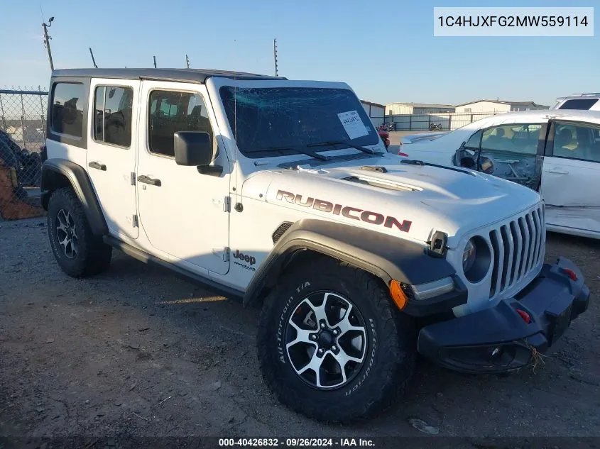 2021 Jeep Wrangler Unlimited Rubicon VIN: 1C4HJXFG2MW559114 Lot: 40426832