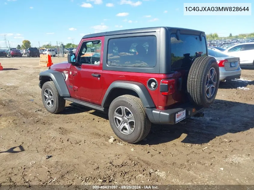 2021 Jeep Wrangler Sport S 4X4 VIN: 1C4GJXAG3MW828644 Lot: 40431097