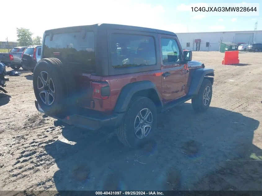 2021 Jeep Wrangler Sport S 4X4 VIN: 1C4GJXAG3MW828644 Lot: 40431097