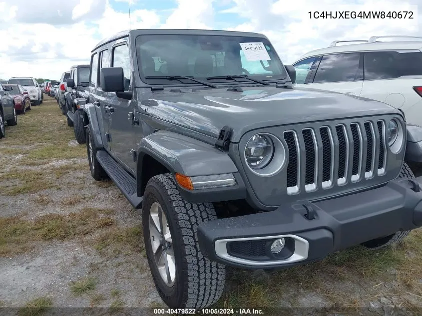 2021 Jeep Wrangler Unlimited Sahara VIN: 1C4HJXEG4MW840672 Lot: 40479522