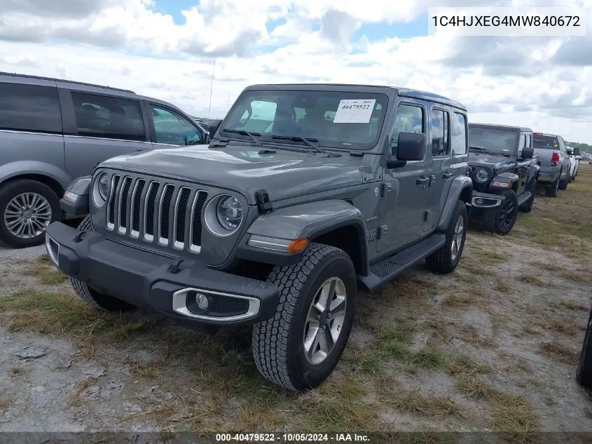 2021 Jeep Wrangler Unlimited Sahara VIN: 1C4HJXEG4MW840672 Lot: 40479522