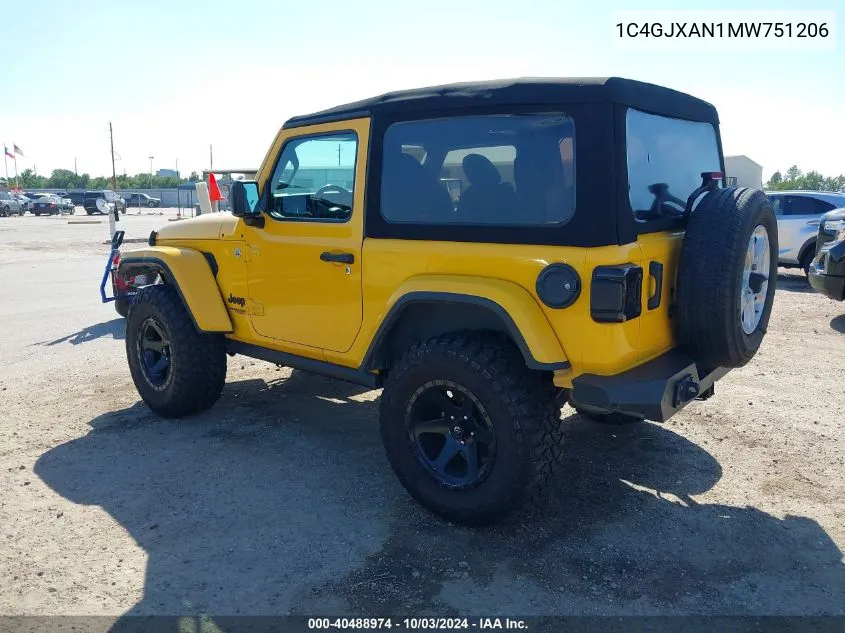 2021 Jeep Wrangler Sport S 4X4 VIN: 1C4GJXAN1MW751206 Lot: 40488974