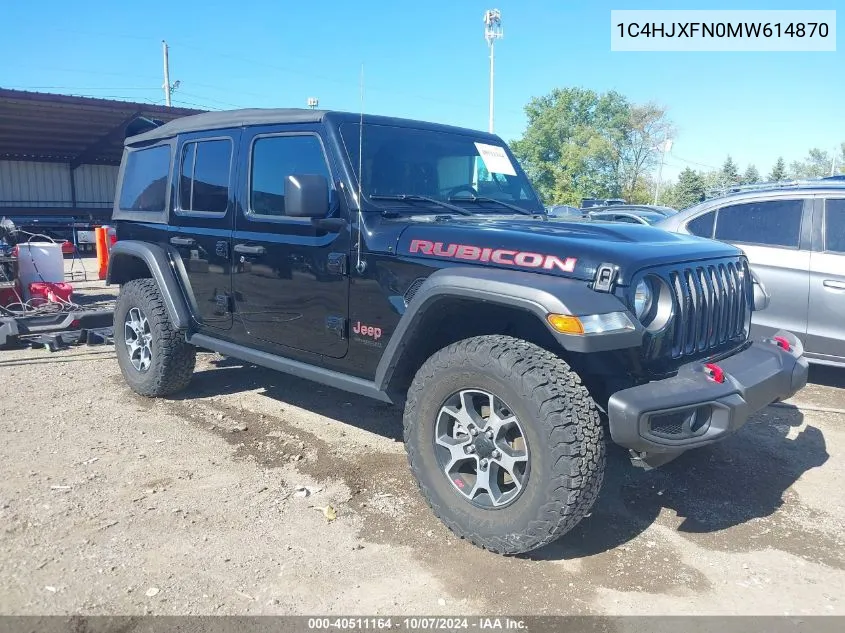 2021 Jeep Wrangler Unlimited Rubicon 4X4 VIN: 1C4HJXFN0MW614870 Lot: 40511164