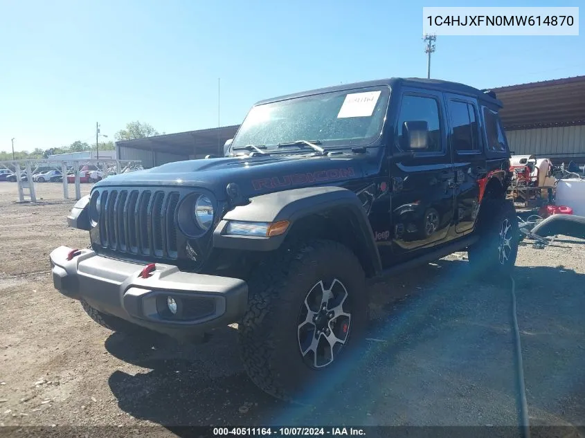 2021 Jeep Wrangler Unlimited Rubicon 4X4 VIN: 1C4HJXFN0MW614870 Lot: 40511164