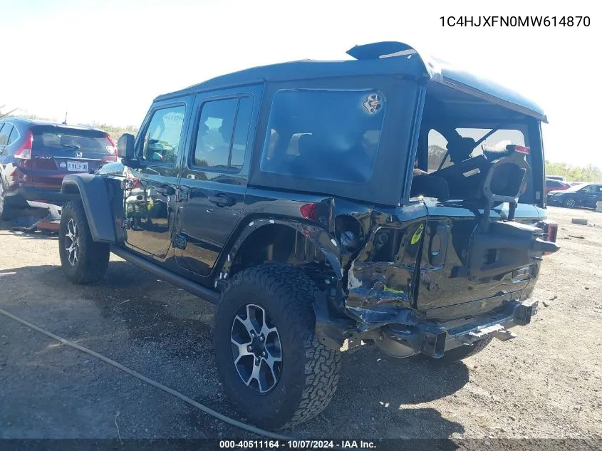 2021 Jeep Wrangler Unlimited Rubicon 4X4 VIN: 1C4HJXFN0MW614870 Lot: 40511164