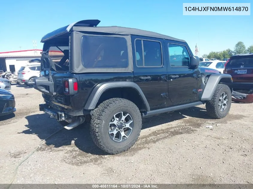 2021 Jeep Wrangler Unlimited Rubicon 4X4 VIN: 1C4HJXFN0MW614870 Lot: 40511164