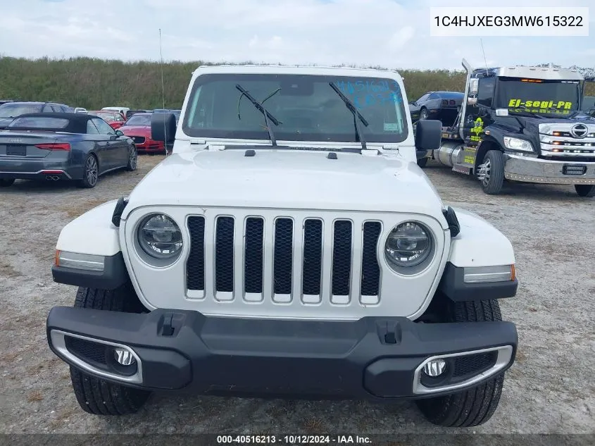 2021 Jeep Wrangler Unlimited Sahara 4X4 VIN: 1C4HJXEG3MW615322 Lot: 40516213