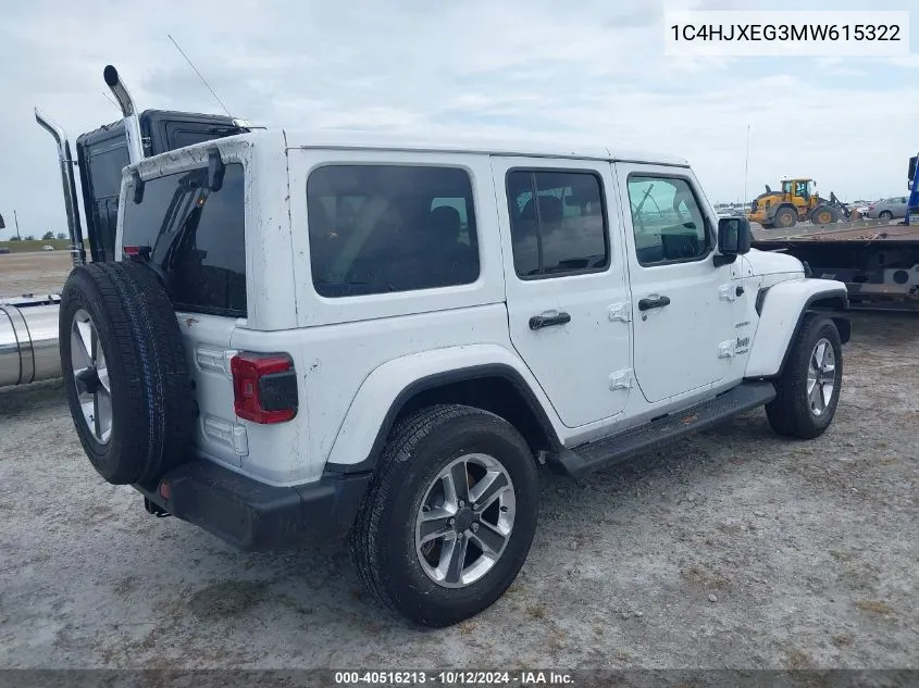 2021 Jeep Wrangler Unlimited Sahara 4X4 VIN: 1C4HJXEG3MW615322 Lot: 40516213