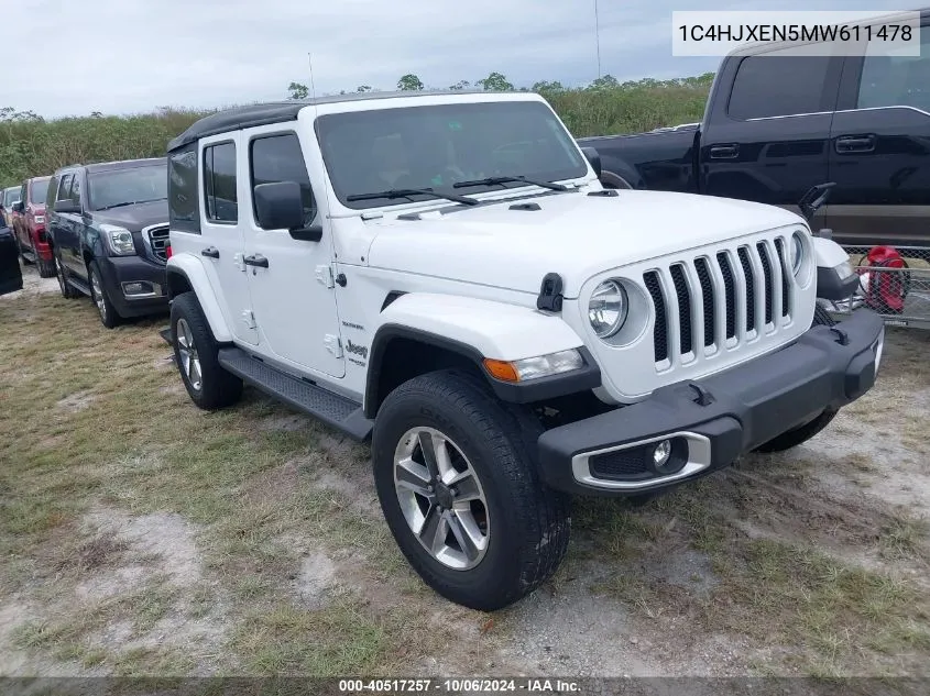 2021 Jeep Wrangler Unlimited Sahara VIN: 1C4HJXEN5MW611478 Lot: 40517257