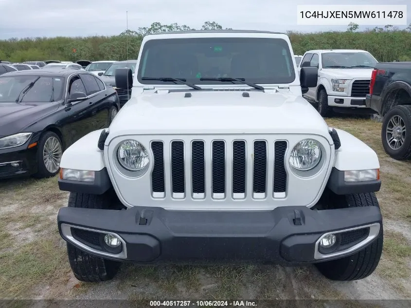 2021 Jeep Wrangler Unlimited Sahara VIN: 1C4HJXEN5MW611478 Lot: 40517257