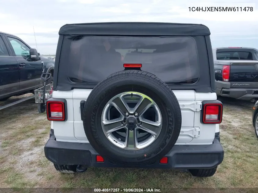 2021 Jeep Wrangler Unlimited Sahara VIN: 1C4HJXEN5MW611478 Lot: 40517257